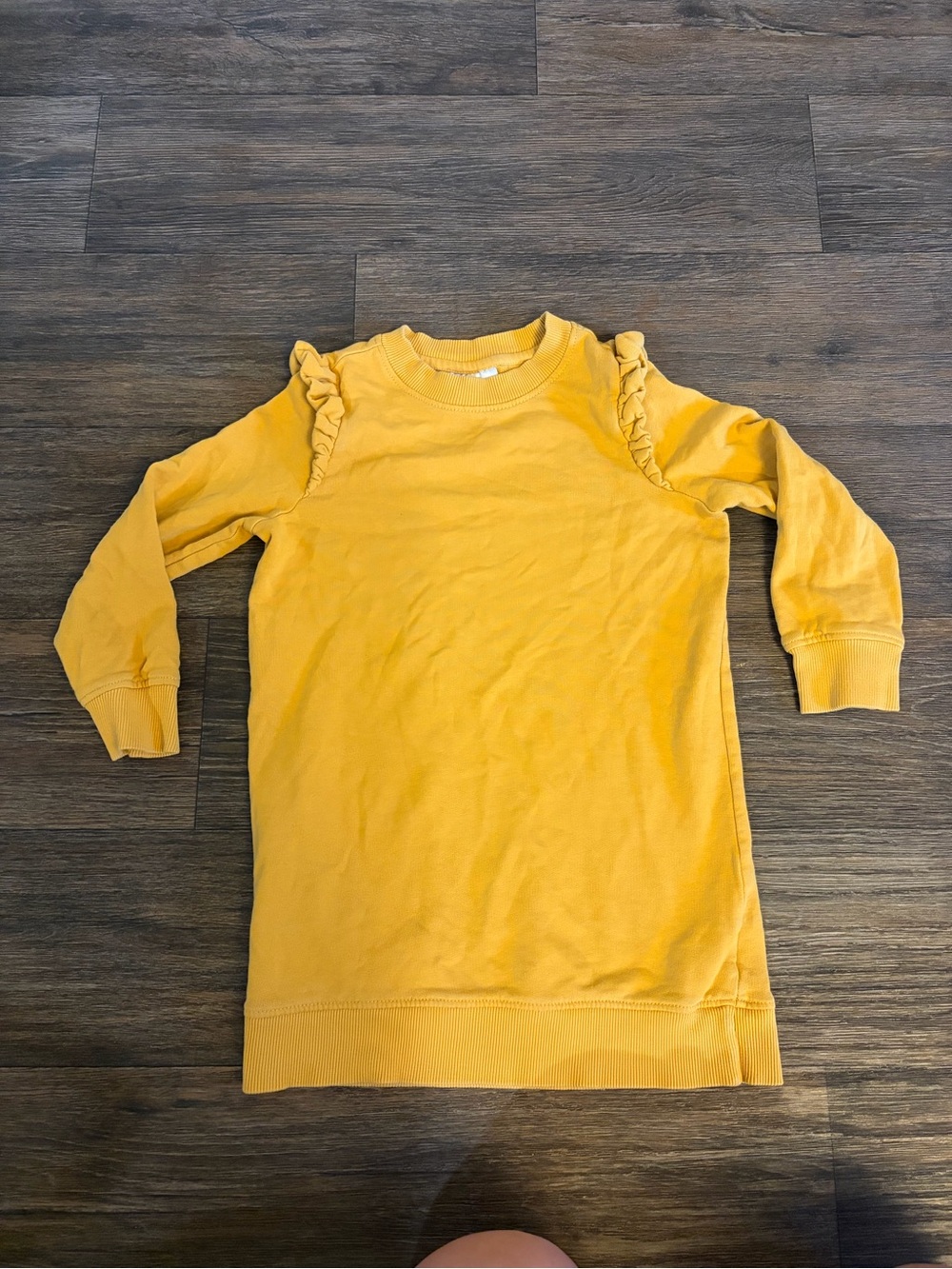 Hanna Andersson Girl Yellow Sweatshirt Long Sleeve Dress W/ Ruffle Detail Size 5 - Picture 2 of 6